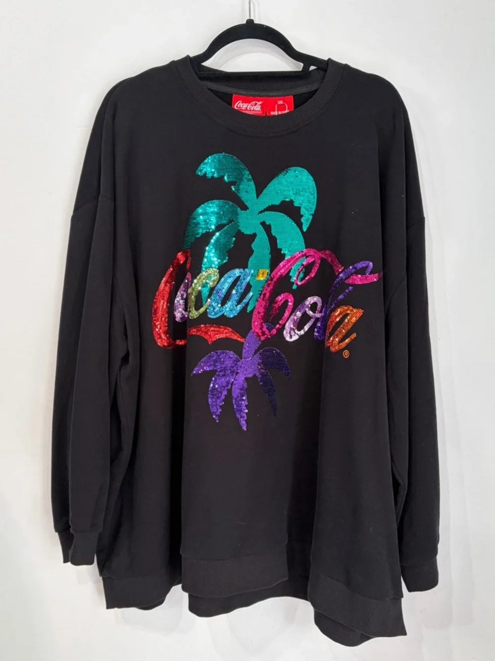 QOS Black Coca-Cola Palm Tree Sweatshirt - Picture 1 of 3